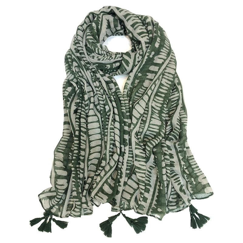 Monochrome Print Scarf Shawl Wrap with Tassels