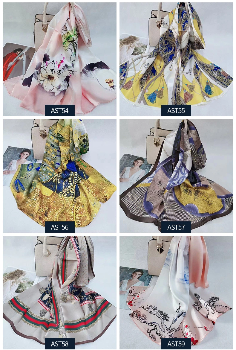 Fashion Lady Women Wholesale Custom Printing High Quality Long Pure Silk Shawl Scarf