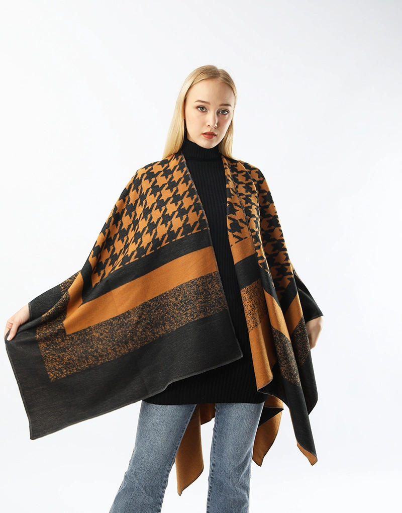 Houndstooth Split Large Shawl Cape Ladies Cloak Winter Warm Women Shawl Poncho