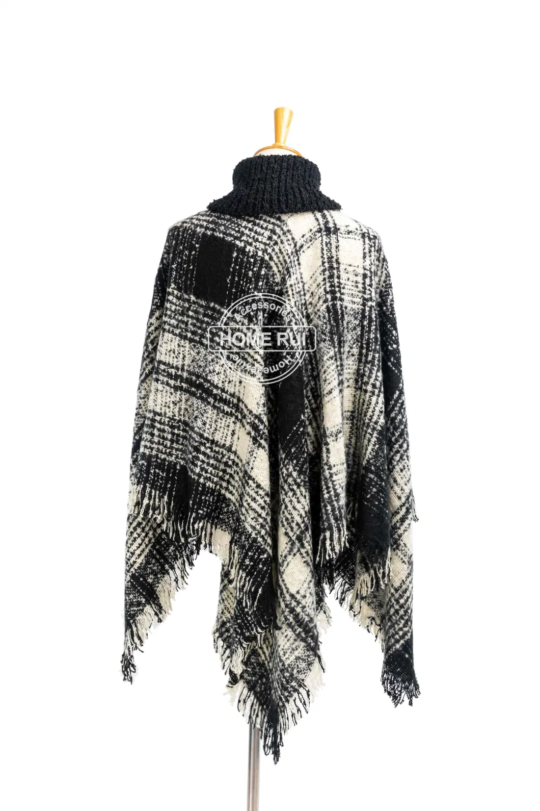 Outfit Fall Winter Lady Fashion Woven Plus Batwing Classic Knitted Mixed Block Tassel Wraps Nova Scottish Plaid Checks Sweater Cape High Neck Poncho Cloak