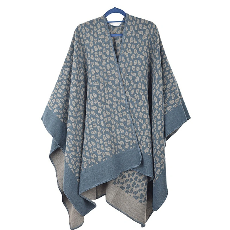 Winter Polyester Wrap Jacquard Shawl Leopard Pattern Poncho Women Cape