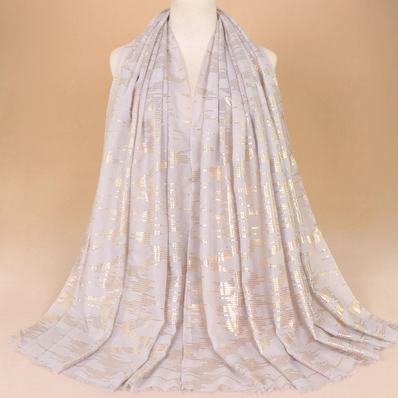 New Style Hot Stamping Fashion Cotton Sequin Long Women Scarf Custom Solid Color Thin Polyester Cotton Lady Scarf