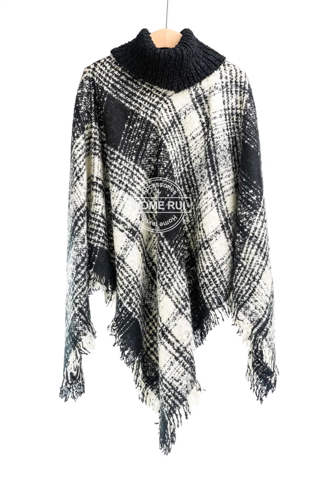 Outfit Fall Winter Lady Fashion Woven Plus Batwing Classic Knitted Mixed Block Tassel Wraps Nova Scottish Plaid Checks Sweater Cape High Neck Poncho Cloak