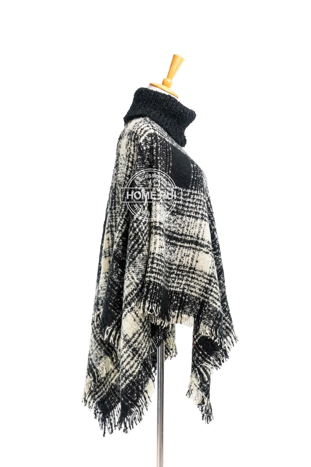 Outfit Fall Winter Lady Fashion Woven Plus Batwing Classic Knitted Mixed Block Tassel Wraps Nova Scottish Plaid Checks Sweater Cape High Neck Poncho Cloak