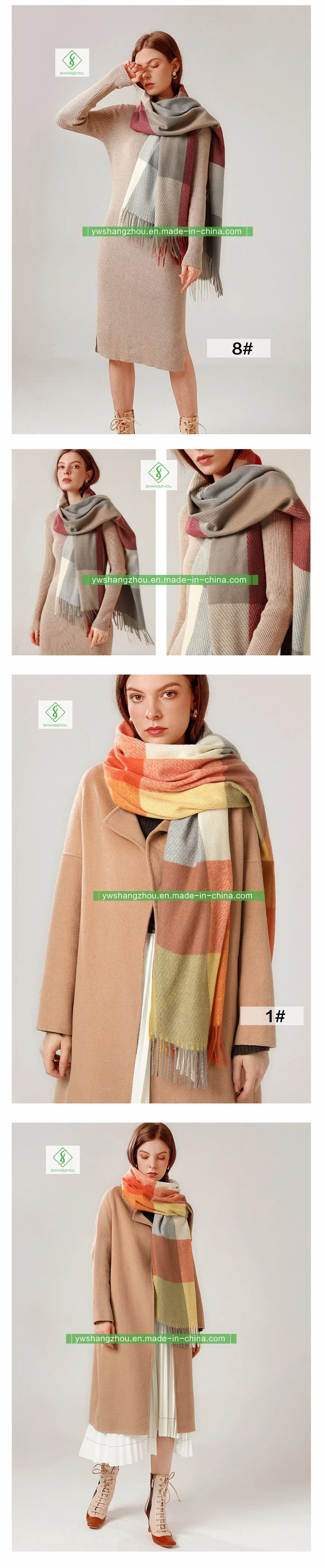 Classic Plaid Winter Cashmere Fashion Lady Shawl Scarf with Tassel