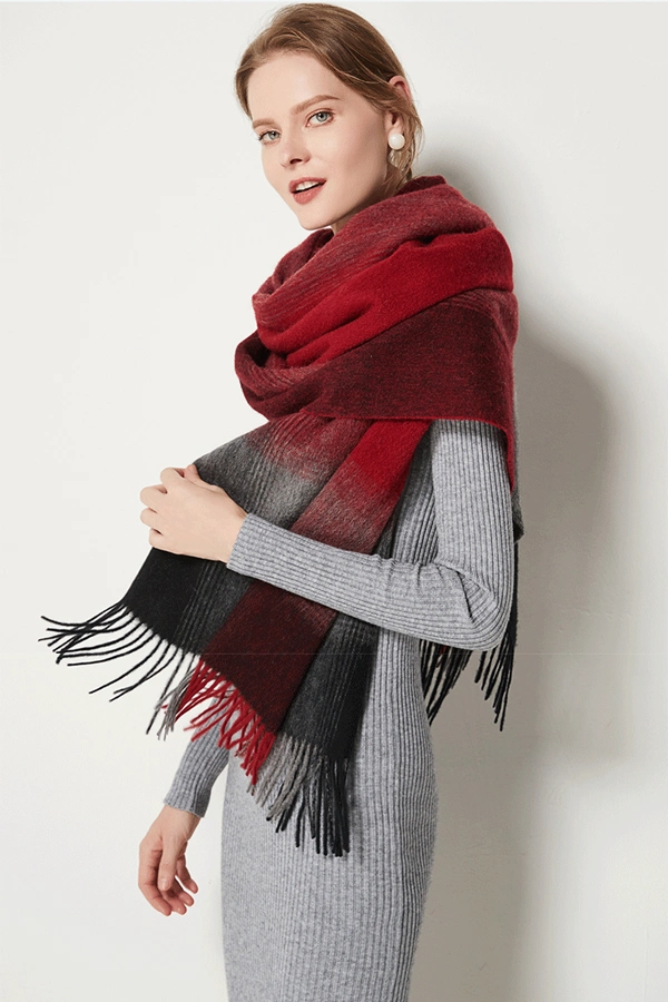 New Design Colorful Plaid Gradient Shawl Pure Wool Women&prime;s Scarf