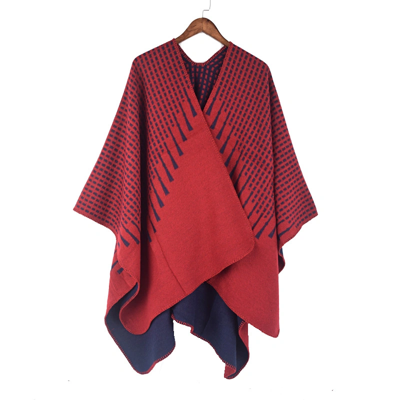 Fashion Shawls Plain Jacquard Blanket Poncho Front-Open Winter Warm Women Cape