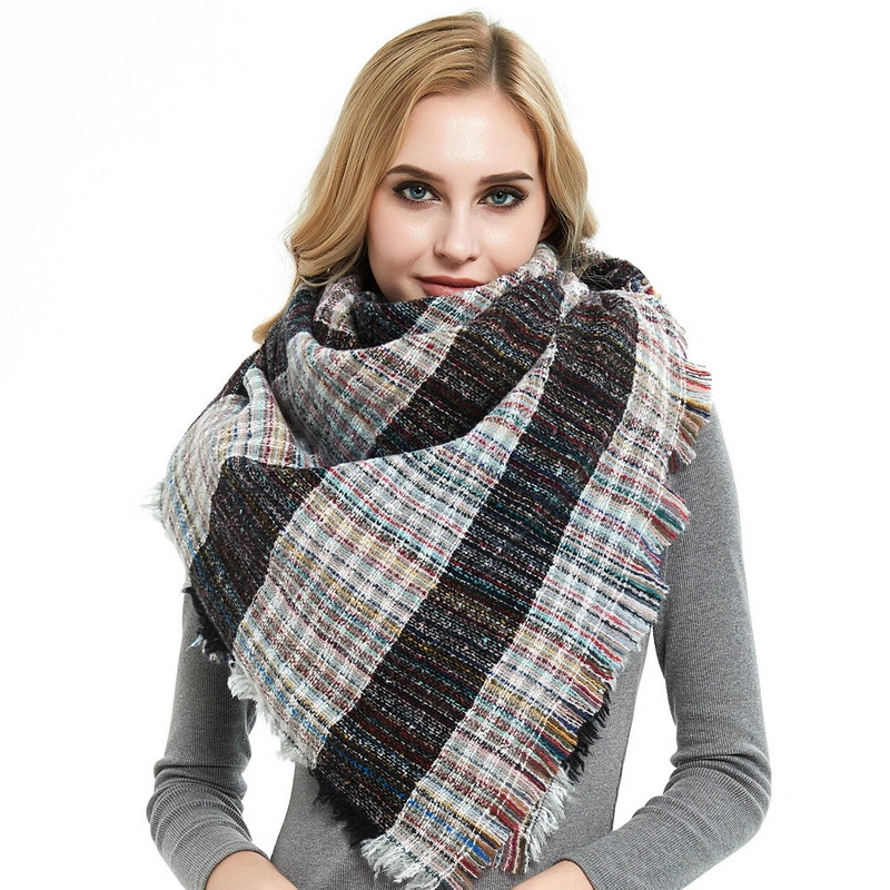 Custom Winter Thick Ladies Square Plaid Scarf with Tassel