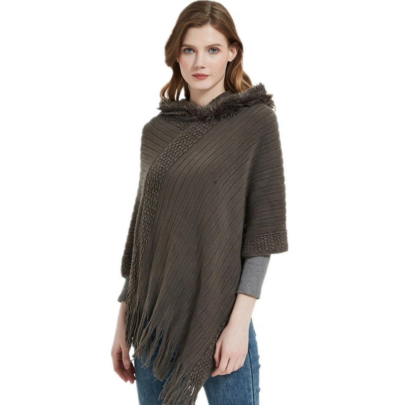 Oversized Hooded Poncho Blanket Wrap with Tassel for Women