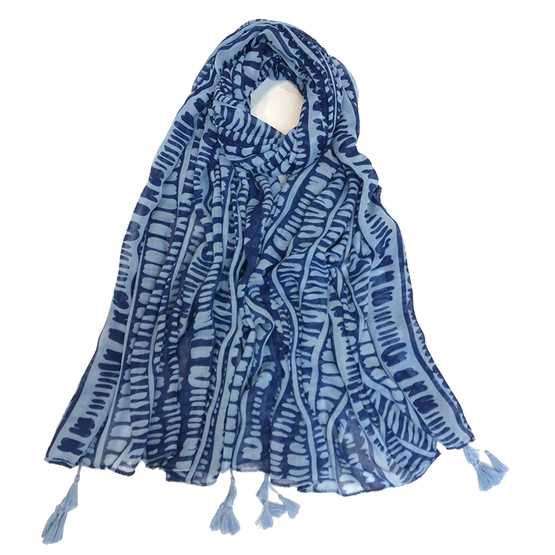 Monochrome Print Scarf Shawl Wrap with Tassels