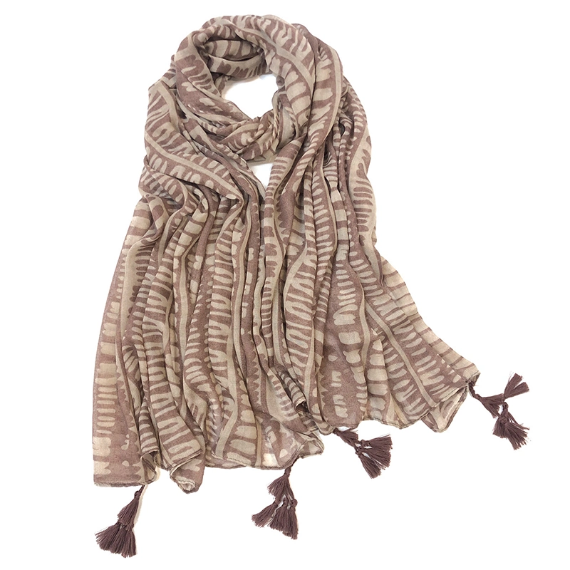 Monochrome Print Scarf Shawl Wrap with Tassels