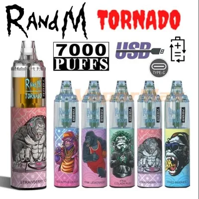 Authentic 7000 Puff Randm Tornado 7K Disposable E Cigarette 14ml Prefilled crystal Vape Desechable 1000mAh Battery Rechargeable Airflow Adjustable 9000 9K 12000