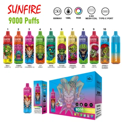 Top 1 Tornado 9000 Puffs Sunfire 7000 10000 Puff Bar E Cigarette Rechargeable Vaper China Wholesale I Vape Ban XL Disposable Vape Pen Pen Hookah