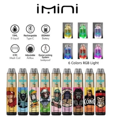  Original Imini Tornado 7000 Puffs 7K Disposable Vape Pen Puff 9000 Electronic Cigarettes 15ml Vapers Pod Mesh Coil 6 RGB Rechargeable Air-Adjustable 0% 2%5%