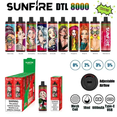 Electronic Cigarette Sunfire Vape Disposable Prefilled 18ml Pod 25W 600mAh Mesh Coil Rechargeable Disposbale Vapes Strong Puffs Mtl-Dtl Mode