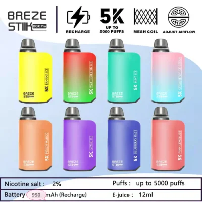 Breze Stick PRO Max 5000 Puffs Vapor Square Vape Disposable E Cigarette Pen 12ml Pod 950mAh Rechargeable 8 Colors Vape