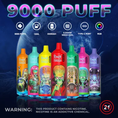 Randm Tornado 9000 Puffs Vape Disposable Device 850mAh Rechargeable Battery 18ml 9000 Puffs Per Device Mini E Cigarette with RGB Light