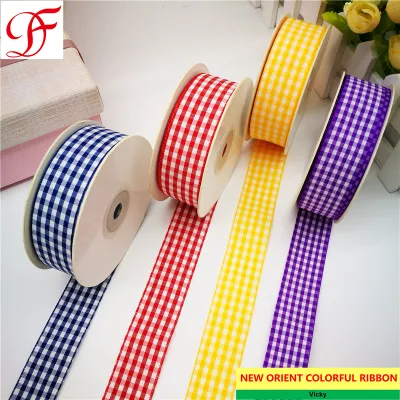 Wholesale Polyester Gingham Ribbon Double/Single Face Satin Sheer Organza Taffeta Hemp Metallic Ribbon for Decoration/Bows/Xmas