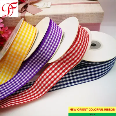 Wholesale Polyester Gingham Ribbon Double/Single Face Satin Sheer Organza Taffeta Hemp Metallic Ribbon for Decoration/Bows/Xmas