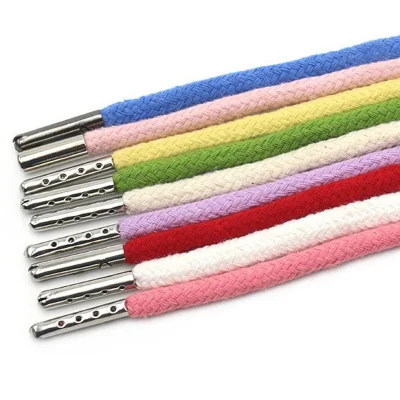 Custom 10 mm Wide 100% Cotton Tubular Hollow Shoe Lace Braided Flat Shoelace Metal Tips Aglet Plastic Tips