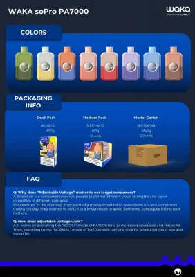  Hot Selling Premium Flavor Juice Head Bars Volt Bar Vape Waka Electric Cigarette 7000 Puffs Disposable Waka 7000 Vape