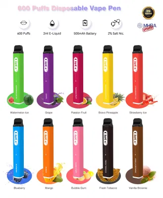 EU Hot Sale Factory Tpd Certificate Electronic Cigarette 600 Puffs Disposable Vape Wholesale