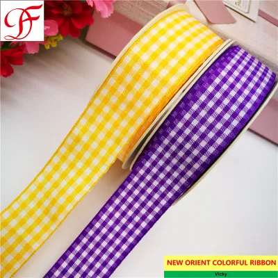 Wholesale Polyester Gingham Ribbon Double/Single Face Satin Sheer Organza Taffeta Hemp Metallic Ribbon for Decoration/Bows/Xmas