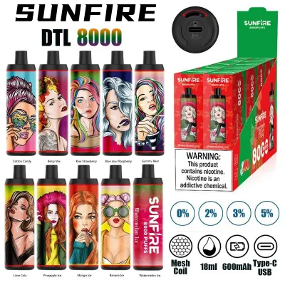 Sunfire 8000 Puffs 18ml Liquid Prefilled Disposable Vape 9000 Puffs Disposable Vape 7000 9000 Puffs with 12000 10000 Puffs From Factory Supply Free Shipping