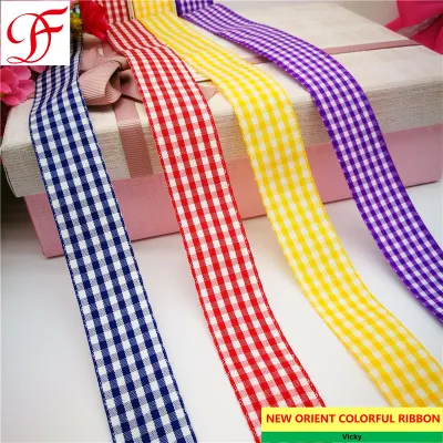 Wholesale Polyester Gingham Ribbon Double/Single Face Satin Sheer Organza Taffeta Hemp Metallic Ribbon for Decoration/Bows/Xmas