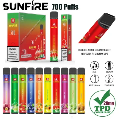 Morocco Wholesale Disposable Vapes Sunfire 700 Puffs 10 Fruit Flavor E-Cigarette 2ml Vape Pen Japan Electronic Cigarette Factory 1688