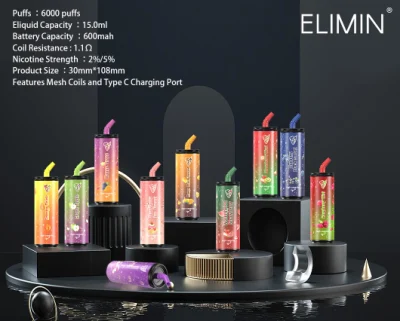 Custom Disposable Vape Elimin 6000 Puffs 600mAh Vs Disposable Vape Pod Vs Puff Plus Wholesale Vape Pen Electronic Cigarette