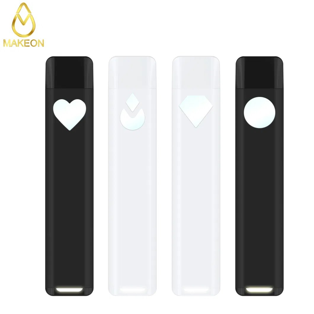 Makeon Dz 1gram 2ml Empty Custom Vape Flat Disposable Vape Pen Pod Delta Custom Window Horizontal Ceramic, Cotton Free, No Middle Rod