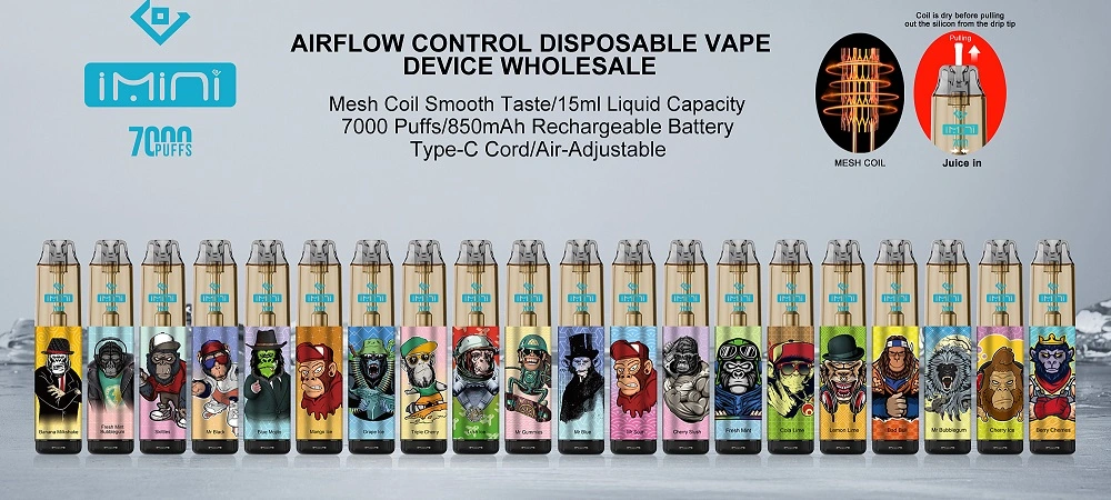 Imini 7000 9K Puff Shenzhen E Cigarette Wholesale Disposable Vape Mod Vapes Electronic Cigarette Airflow Adjustable Vaper Seabar 7000 Puffs Spain Market