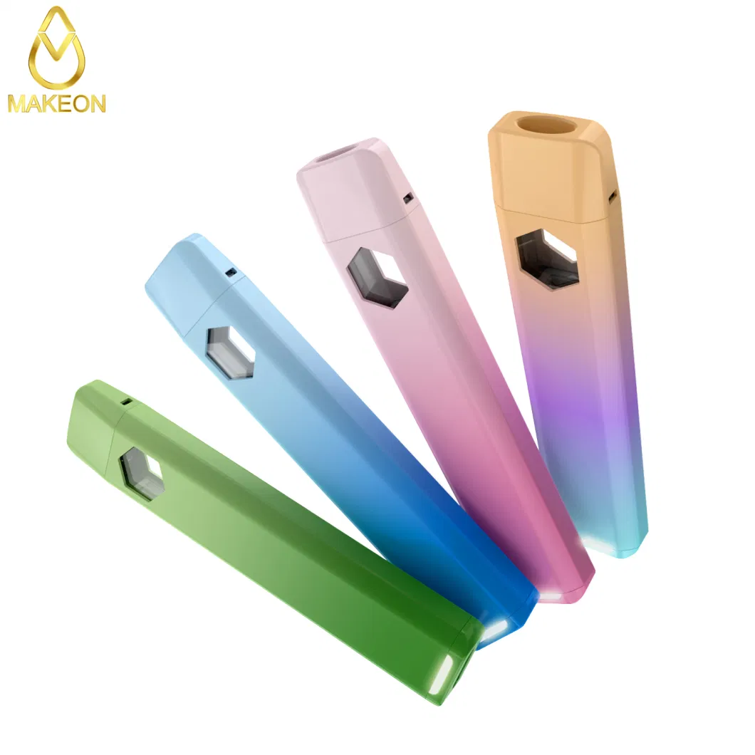 Makeon Dz 1gram 2ml Empty Custom Vape Flat Disposable Vape Pen Pod Delta Custom Window Horizontal Ceramic, Cotton Free, No Middle Rod