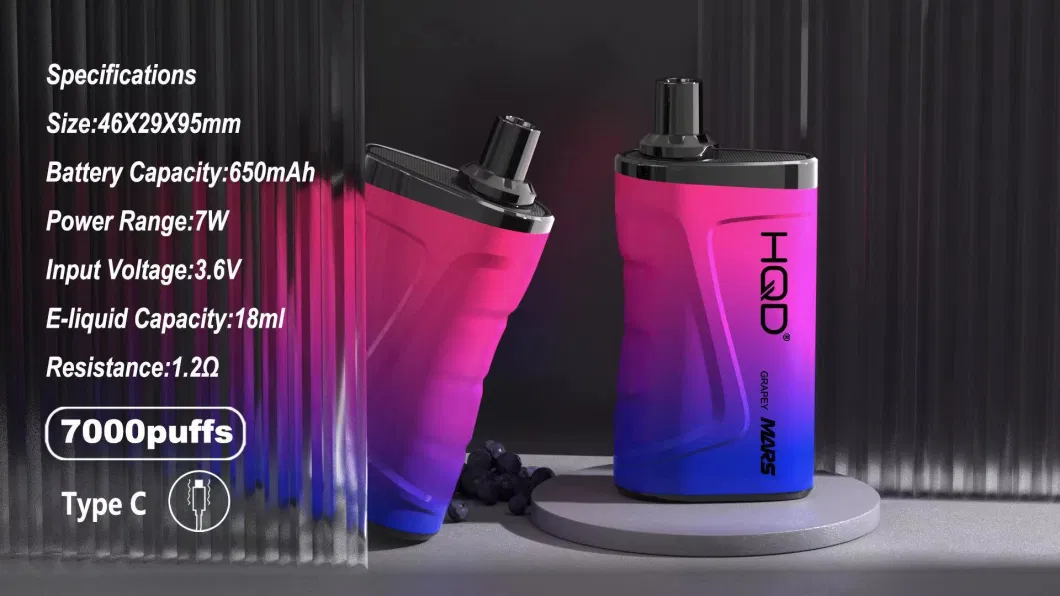 Amazon Hot Seller Hqd Titan Disposable Vape 7000 Puffs 18ml Large Volume E-Liquid 50mg Nicotine Tobacco Taste Vaporizers Honduras Menthol Grapey Flavor