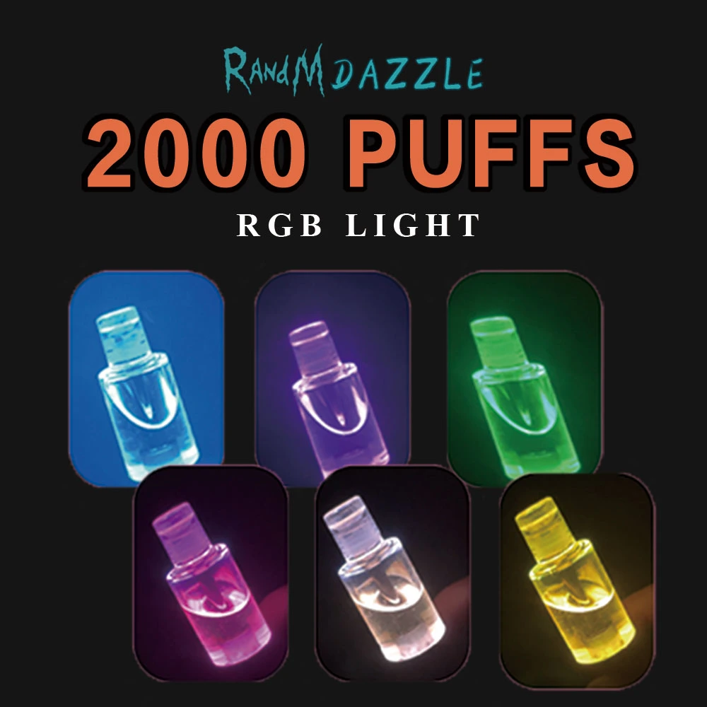 Custom Blue Razz RGB Light Randm Dazzle 2000 Puffs Disposable Ecig Vape Pen Factory