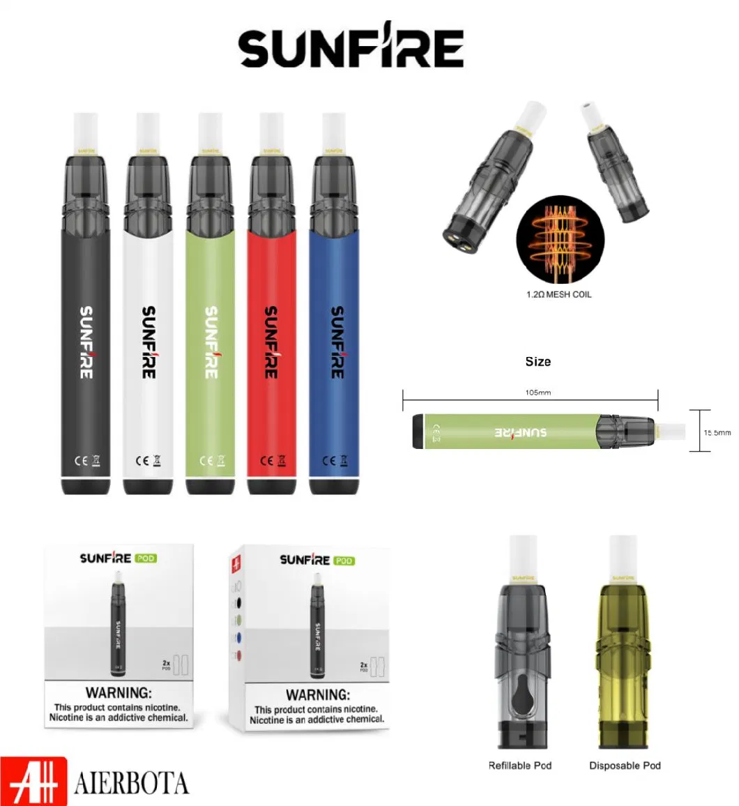 2023 Empty OEM 2ml Disposable Prefilled Mod Refilled Refillable Replaceable Compatible Transparent Closed Sunfire Vape Pod System Kit Cartridge Atomizer