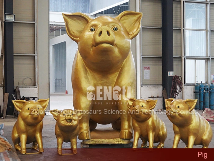 Zigong Cute Gold Pig Family Gengu Animatronic Gold Pigs Lucky Mascot