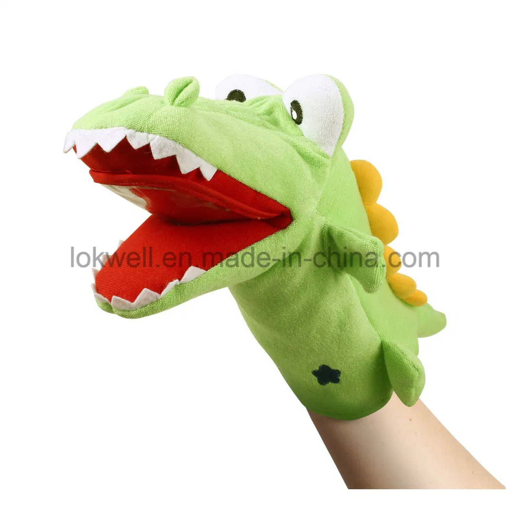 Plush Toy Factory Soft Stuffed Animal Green Dinosaur Hand Puppet