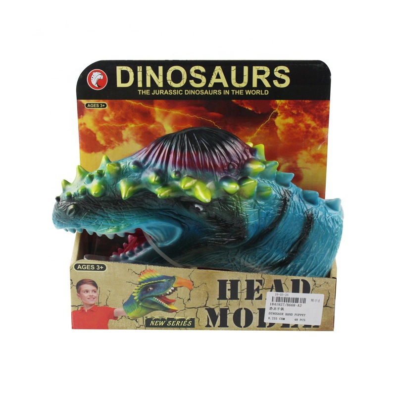 High Quality Green Soft Rubber Animals Head Model Toy Dinosaur Hand Puppet for Children