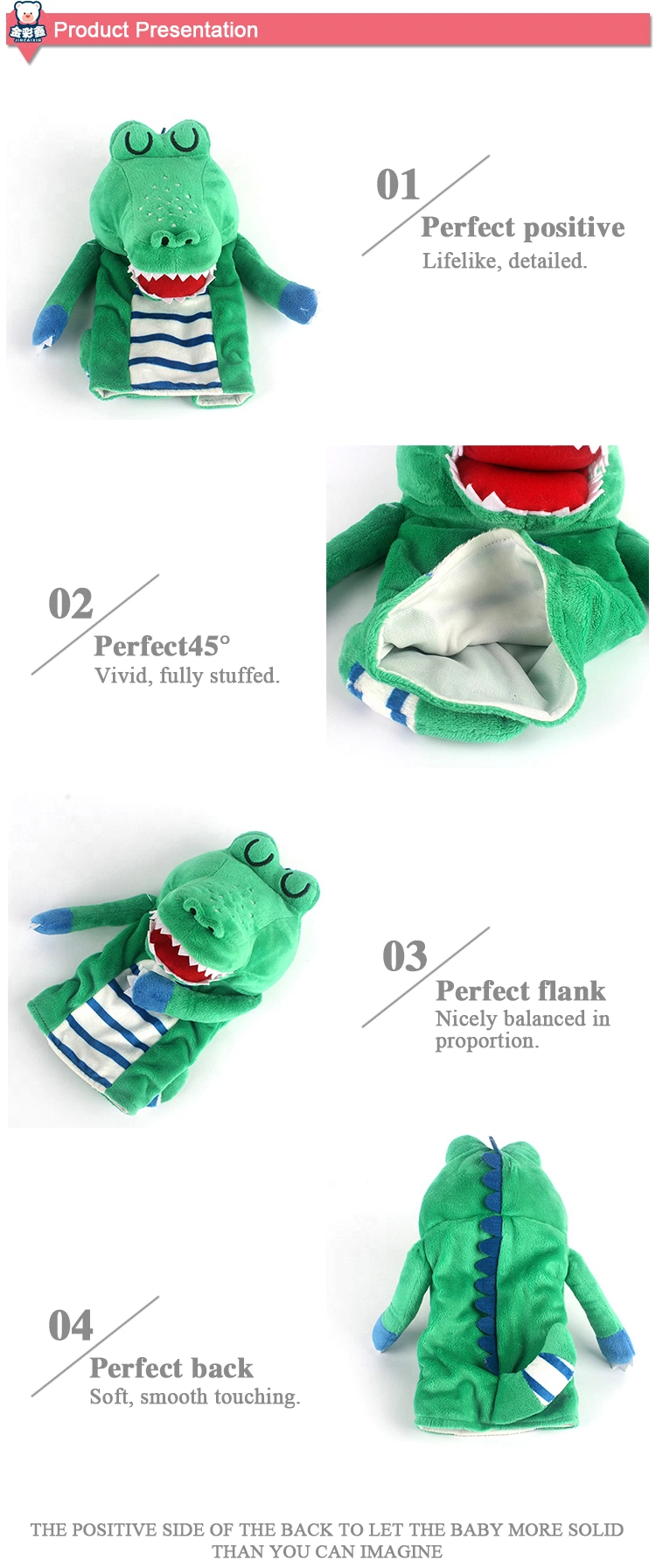 OEM Custom Made 30cm Cute Plush Stuffed Green Soft Dinosaur Hand Puppet