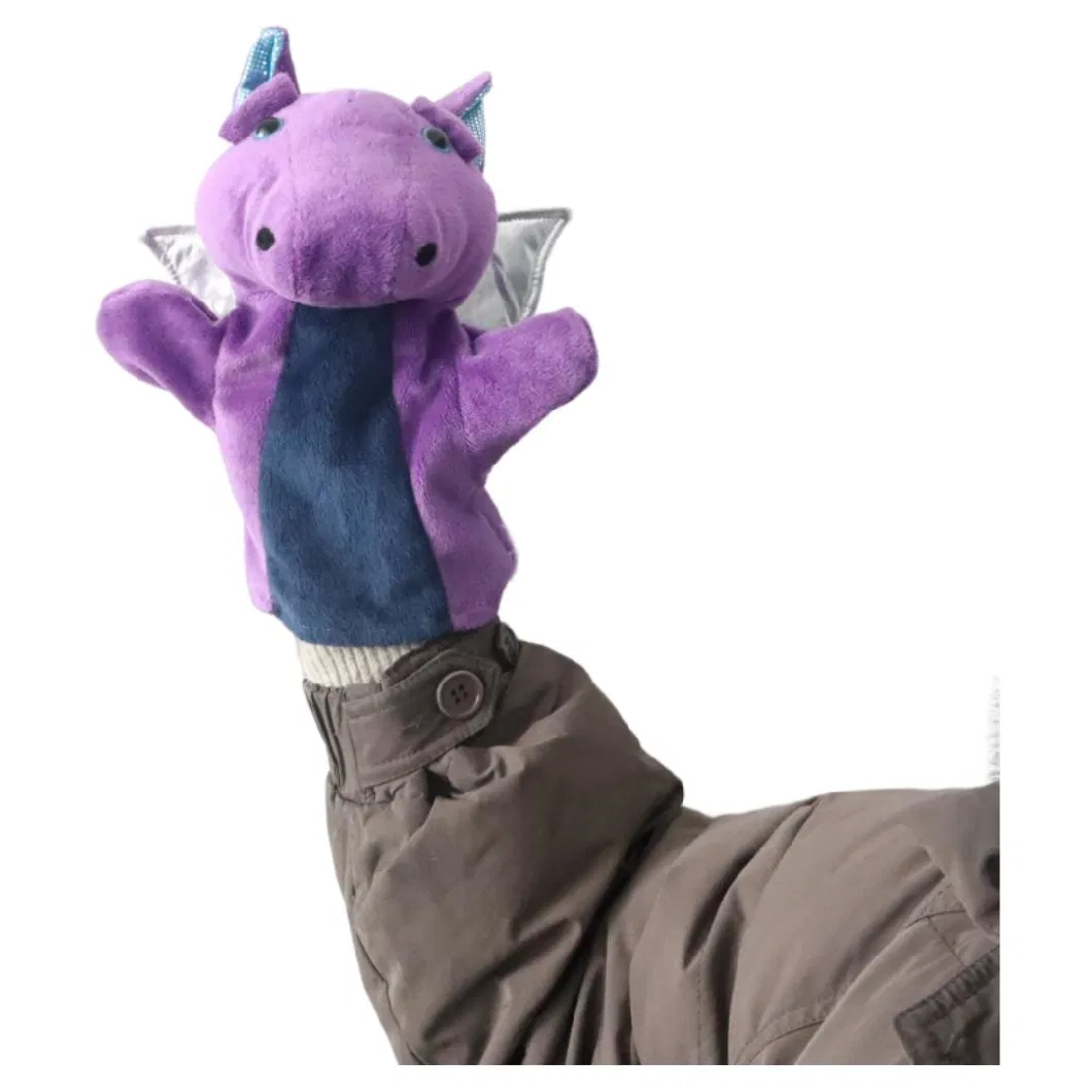 Wholesale Purple Dragon Puppet Toys 23cm (H) Plush Dino Hand Puppet Custom Kids Soft Stuff/Stuffed Animal Dinosaur Puppets in Jurassic Period