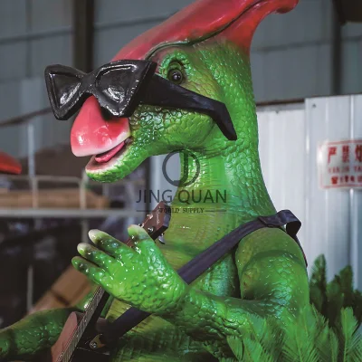 Guitarra-tocando Parapleuron vívidamente Simulación Carton animales Dinosaur Park Design Animatronics Dinosaurios al aire libre