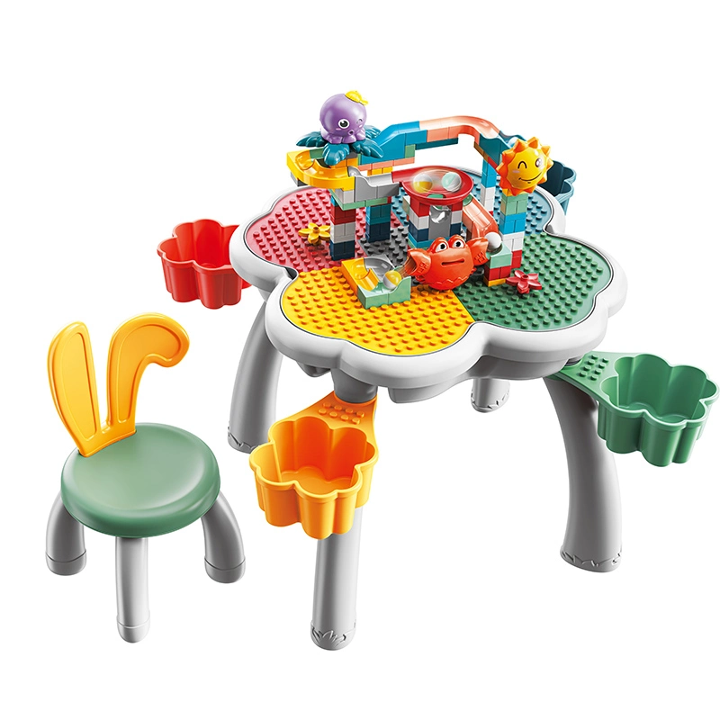 DIY Parent-Child Interactive Rectangular Table + Rabbit Chair +63 Grain Dinosaur Slide Blocks Multi-Functional Board Game Set