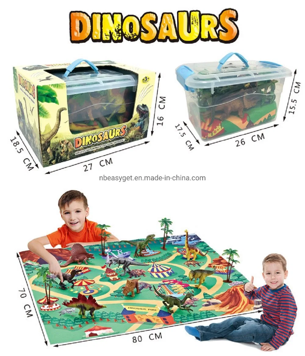 Educational Realistic Dinosaur Playset Dinosaur Toy Figure with Activity Play Mat &amp; Trees Including T-Rex, Triceratops, Velociraptor for Kids Esg17649