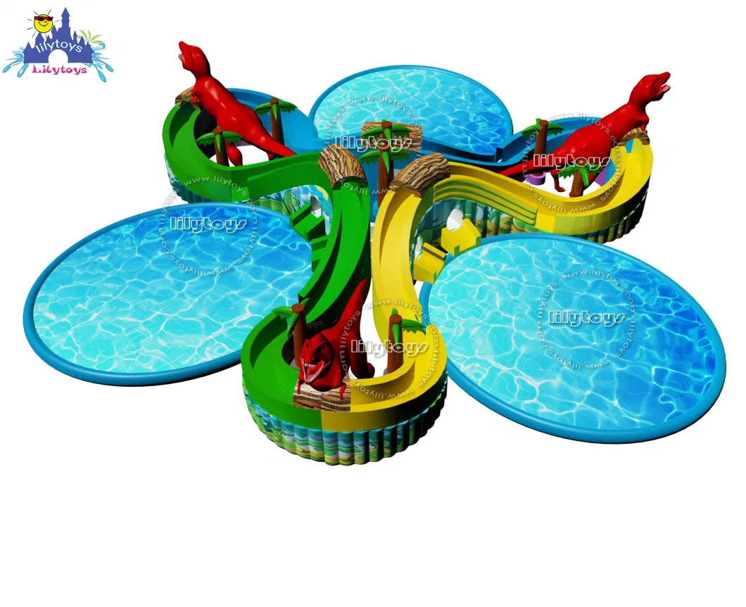 Water Fun Moveable Mobile Inflatable Dinosaur Park Theme Park with 3 Pools