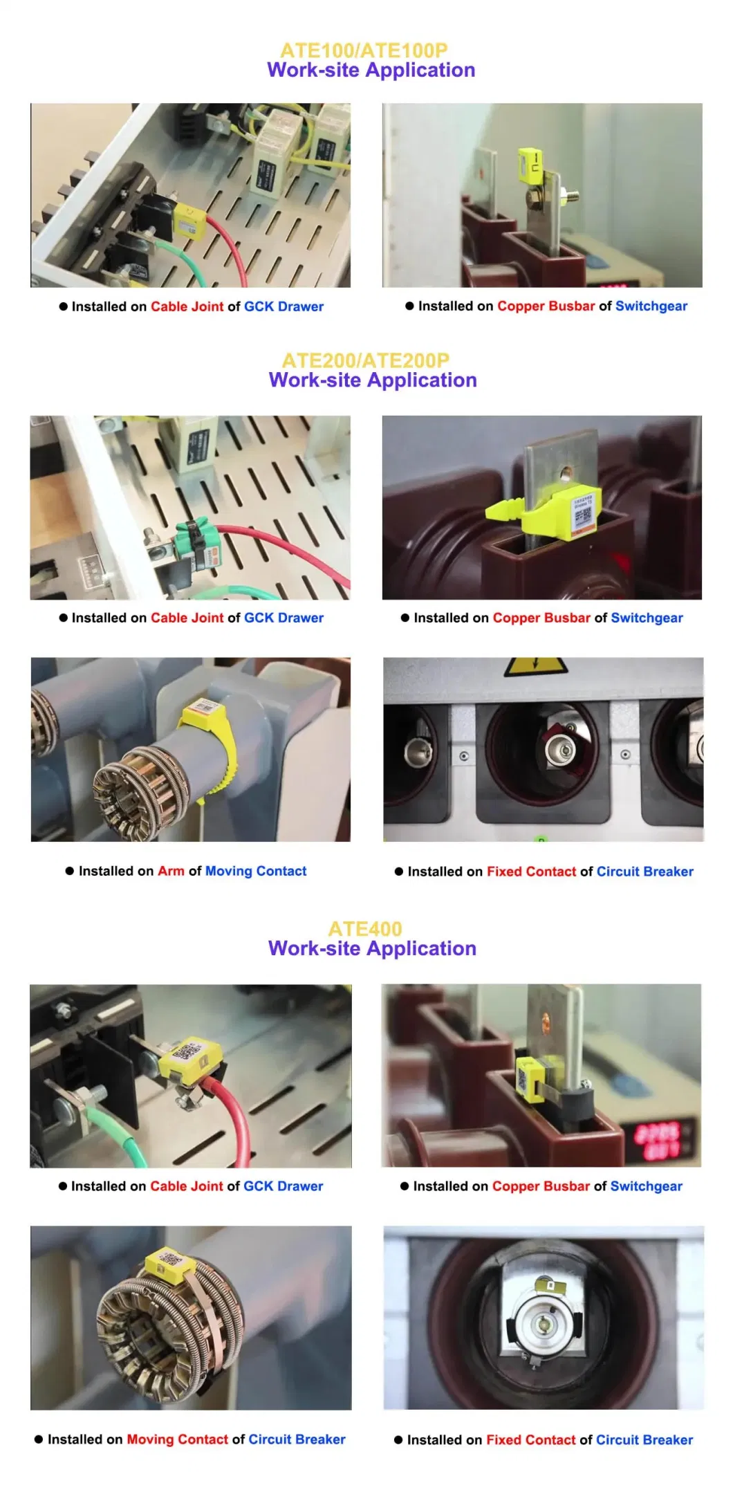 Ate200 Ate400 Ate100m 433MHz Wireless Temperature Sensor Monitor Busbar /Cable Temperature in Switchgear/ Cabinet Transmission Distance 150m