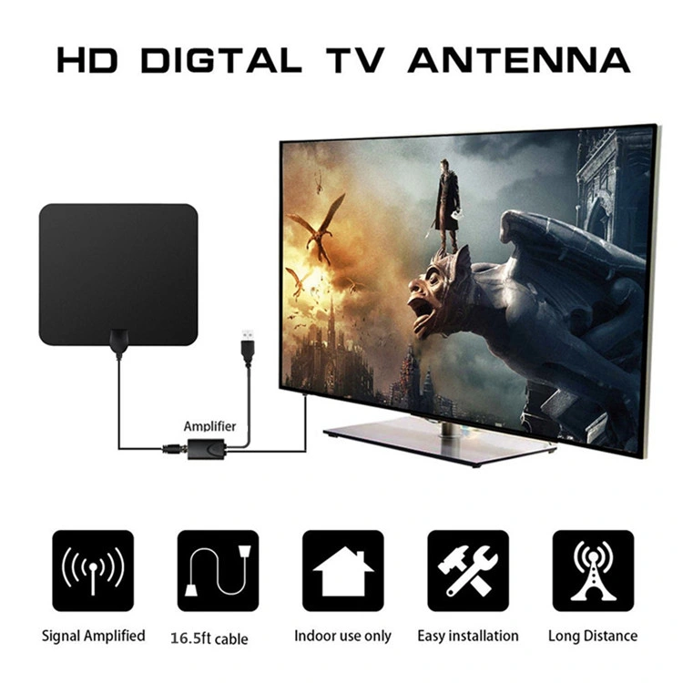 Factory Price Coaxial Cable 3-4m Length HD TV Antenna 35-50 Miles Rang Support HDMI 1080P Color/Transparent Antenna