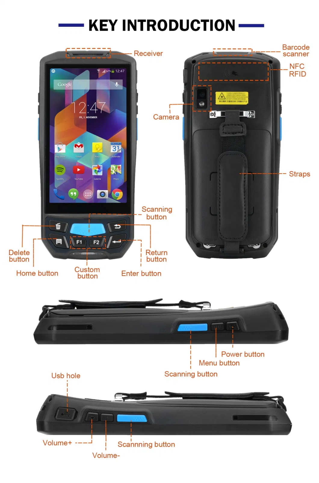 2018 New Mobile Honeywell Wireless Android 2D Bluetooth Barcode Scanner Pdf417 PDA Qr Code Scanner GPS Handheld Terminal