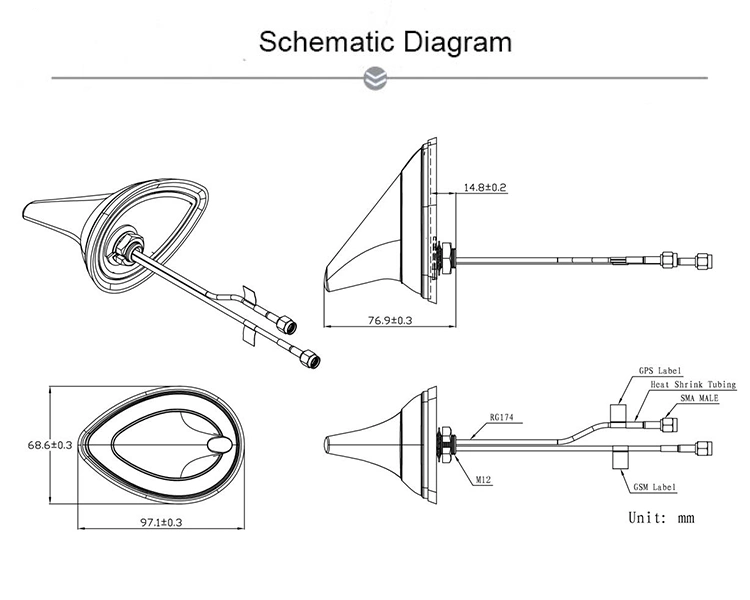 GPS&GSM Combination Shark Fin Antenna with Fakra Connector